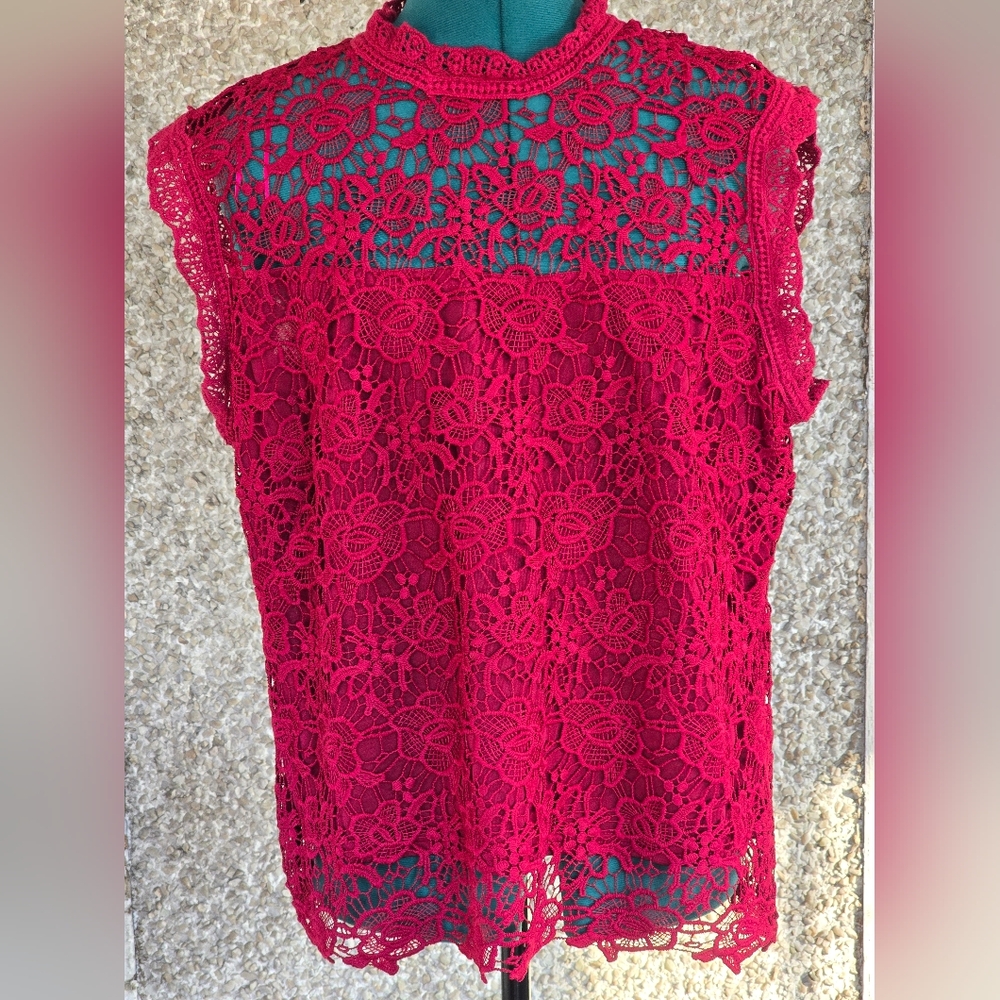 Nanette Lepore Elegant Burgundy Lace Women's Top